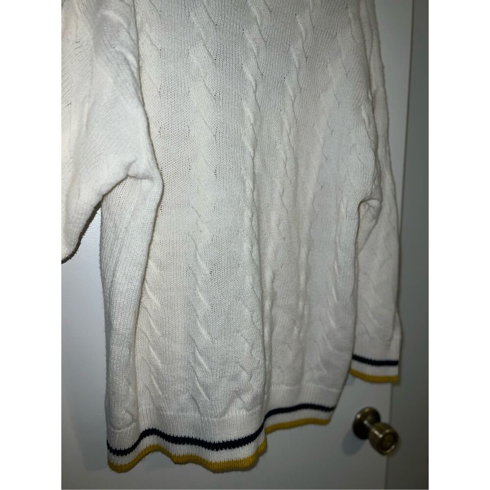 Women’s Cable Knit Twist V Neck Sweater Varsity Cream/blue/yellow M - Picture 7 of 7